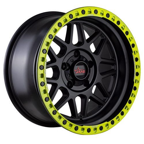 Llantas Aro 17X9 5X127 Et-15 Ams Matt Black Yellow Fluor (Set 4 Llantas)