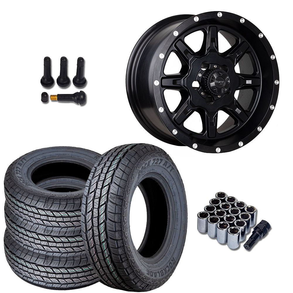 Pack aro 16 16X8 5X114.3 Et-15 Tuff A.T Negro + 235/70R16 106T ...