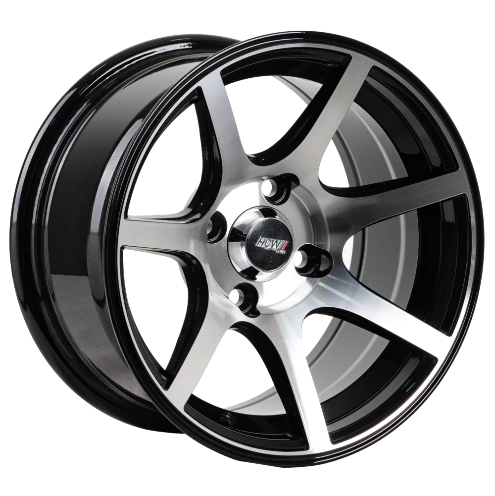 Llantas aro 13x7 4X100 HCW Gloss Black + Machine face (Set 4 Llantas)