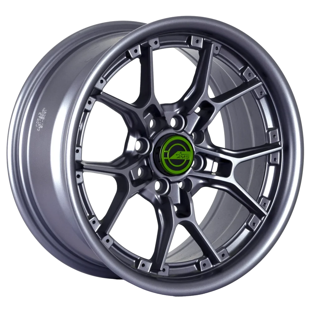 Llantas Aro 15x7 4x100 4x114.3 Et20 Ams QC1840B Matte gray/green1 (Set 4 Llantas)
